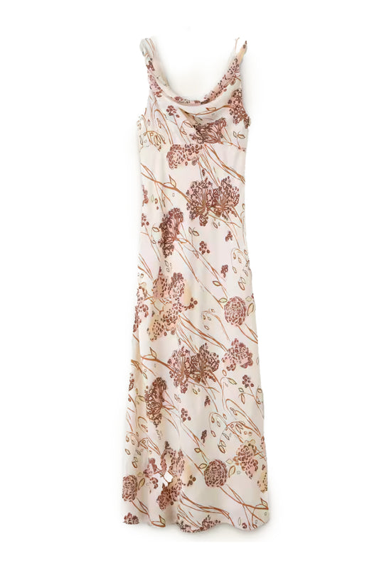 Hydrangea Print Bias Cut Full-Length Dress
