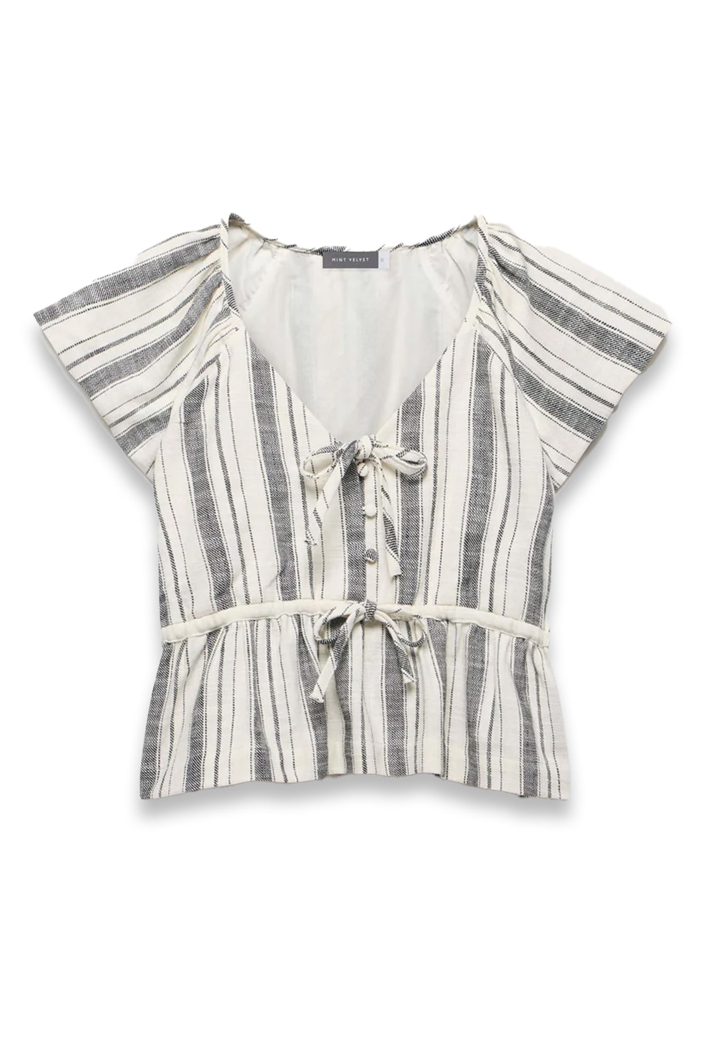 Blue Stripe Tie Front Top