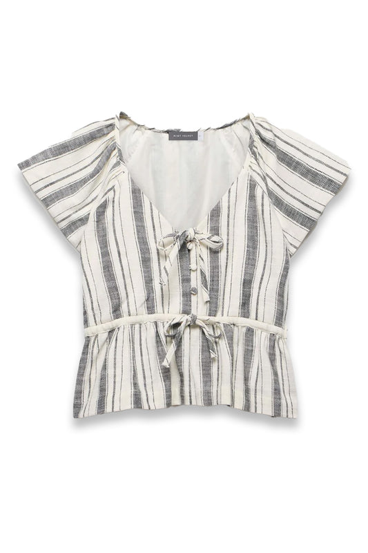 Blue Stripe Tie Front Top