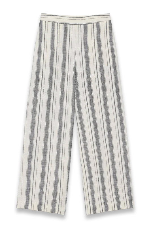 Blue Cotton Striped Wide Trousers