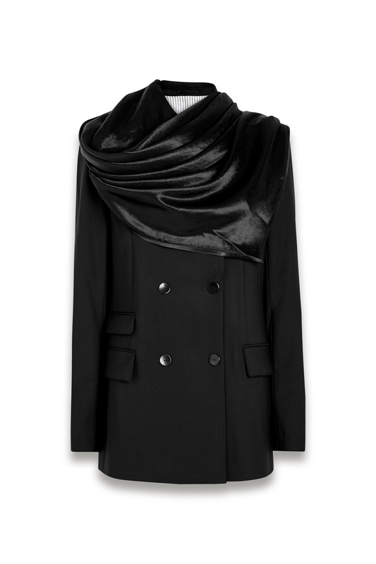 Draped Double-Breasted Wool Blazer