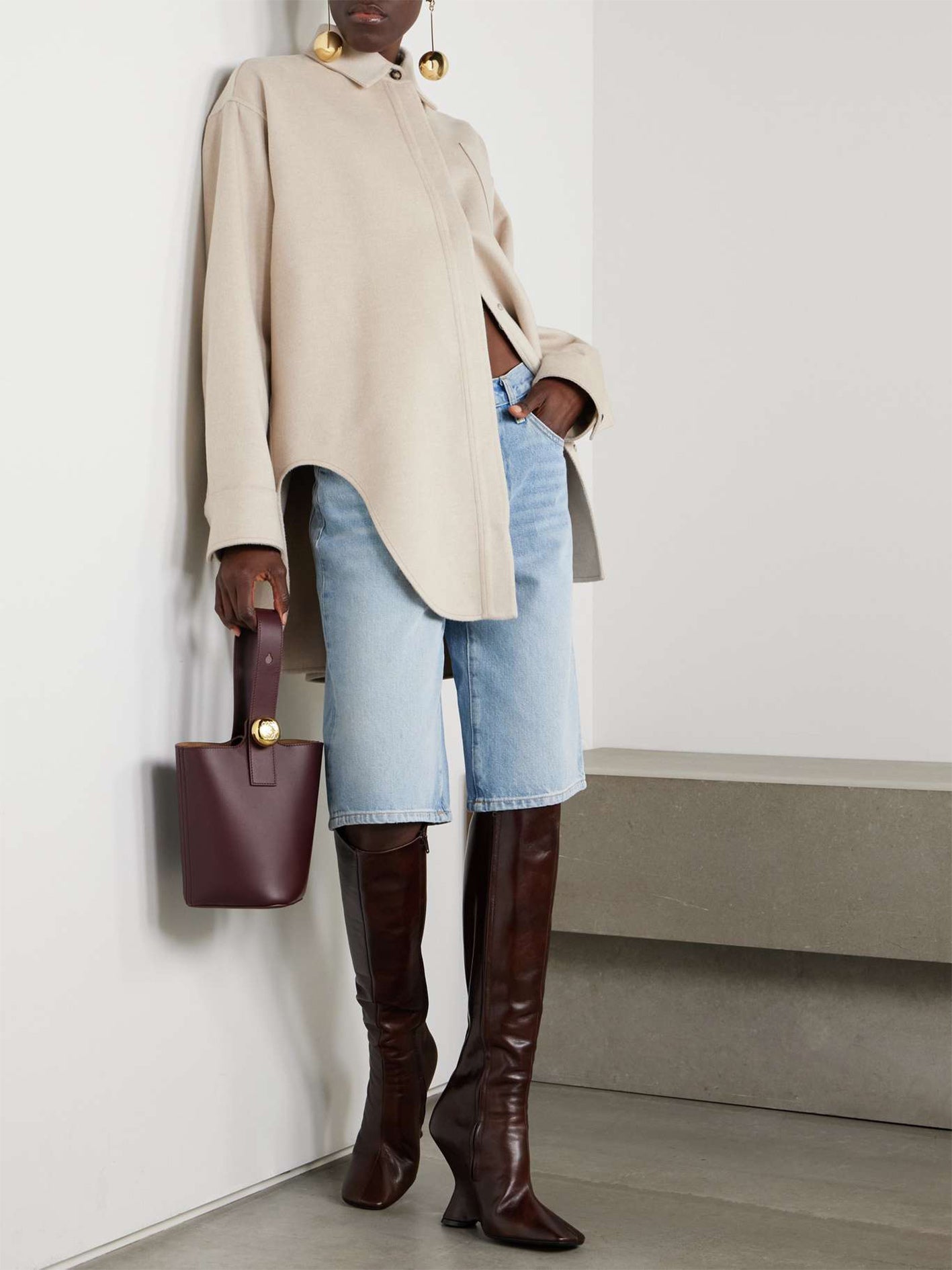 Leather-Trimmed Wool and Cashmere-Blend Jacket