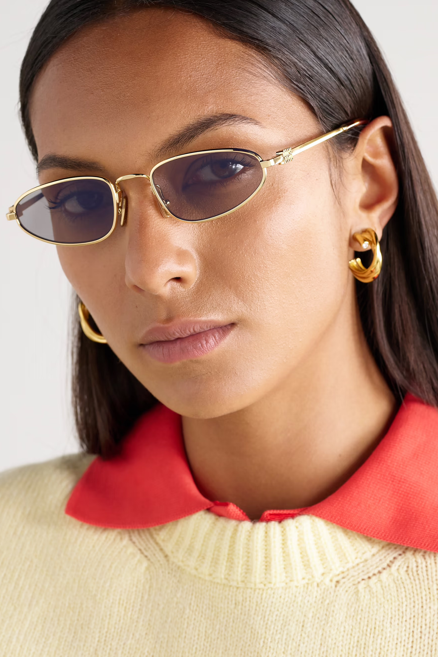 Oval-Frame Gold-Tone Sunglasses