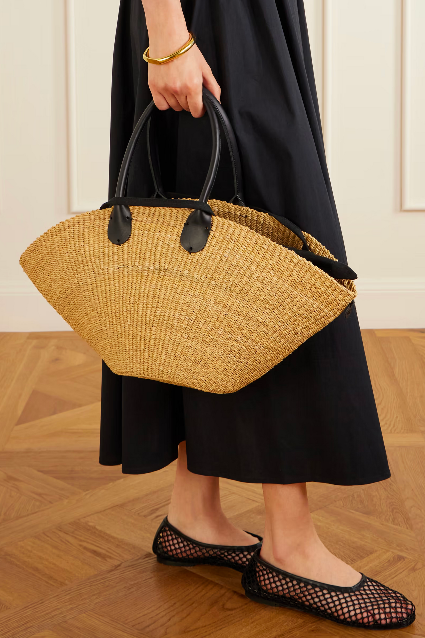 Sophia Leather-trimmed Raffia Tote