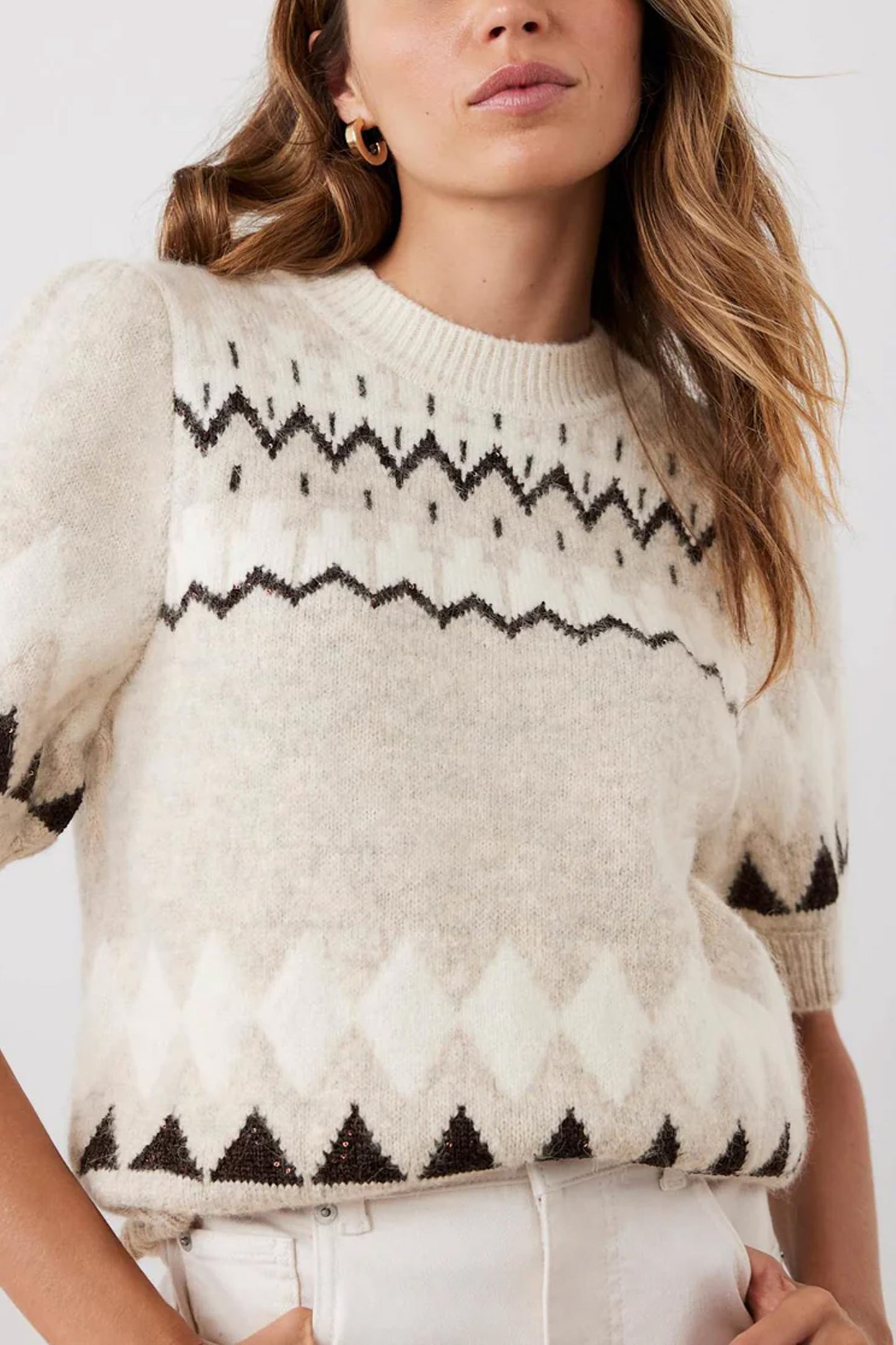 Neutral Fair Isle Knit Top