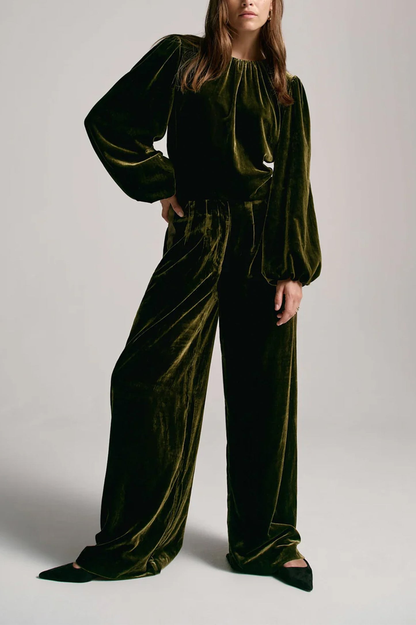 Khaki Velvet Long Sleeve Top