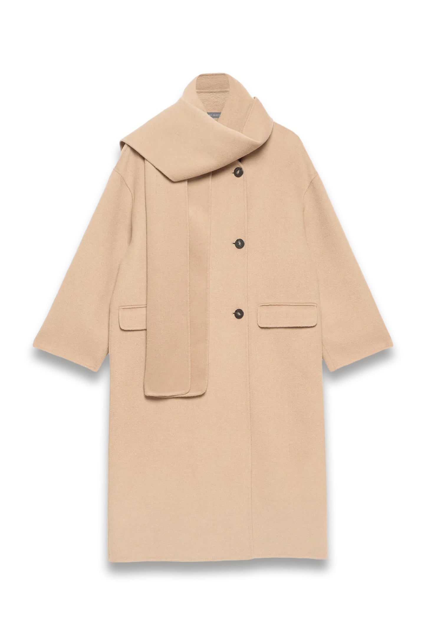 Tan Wool Blend Hand Finished Scarf Coat