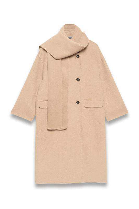 Tan Wool Blend Hand Finished Scarf Coat