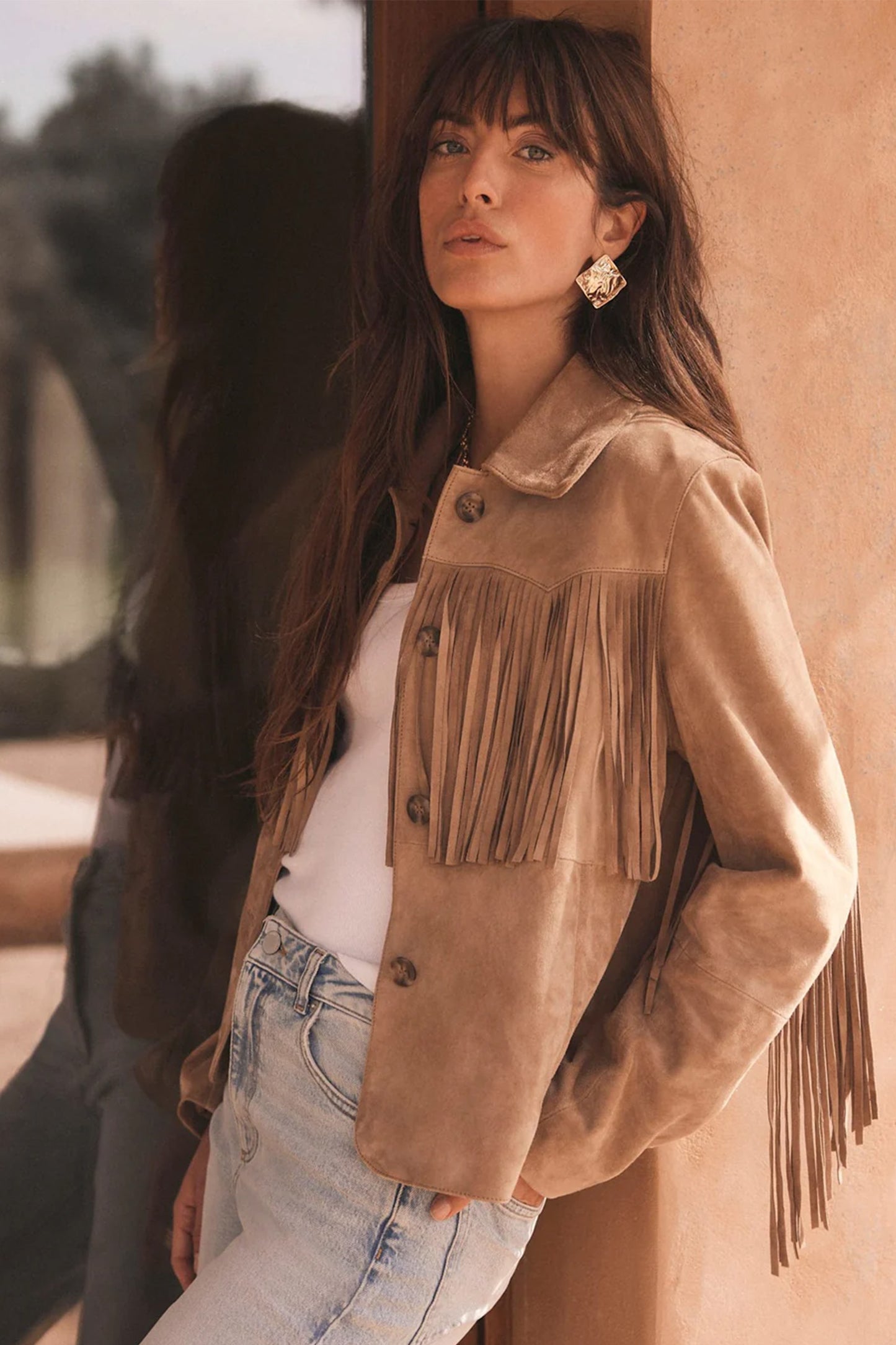 Neutral Suede Fringed Jacket