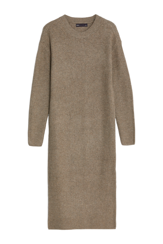 Air-Yarn Ribbed Split Hem Knitted Dress