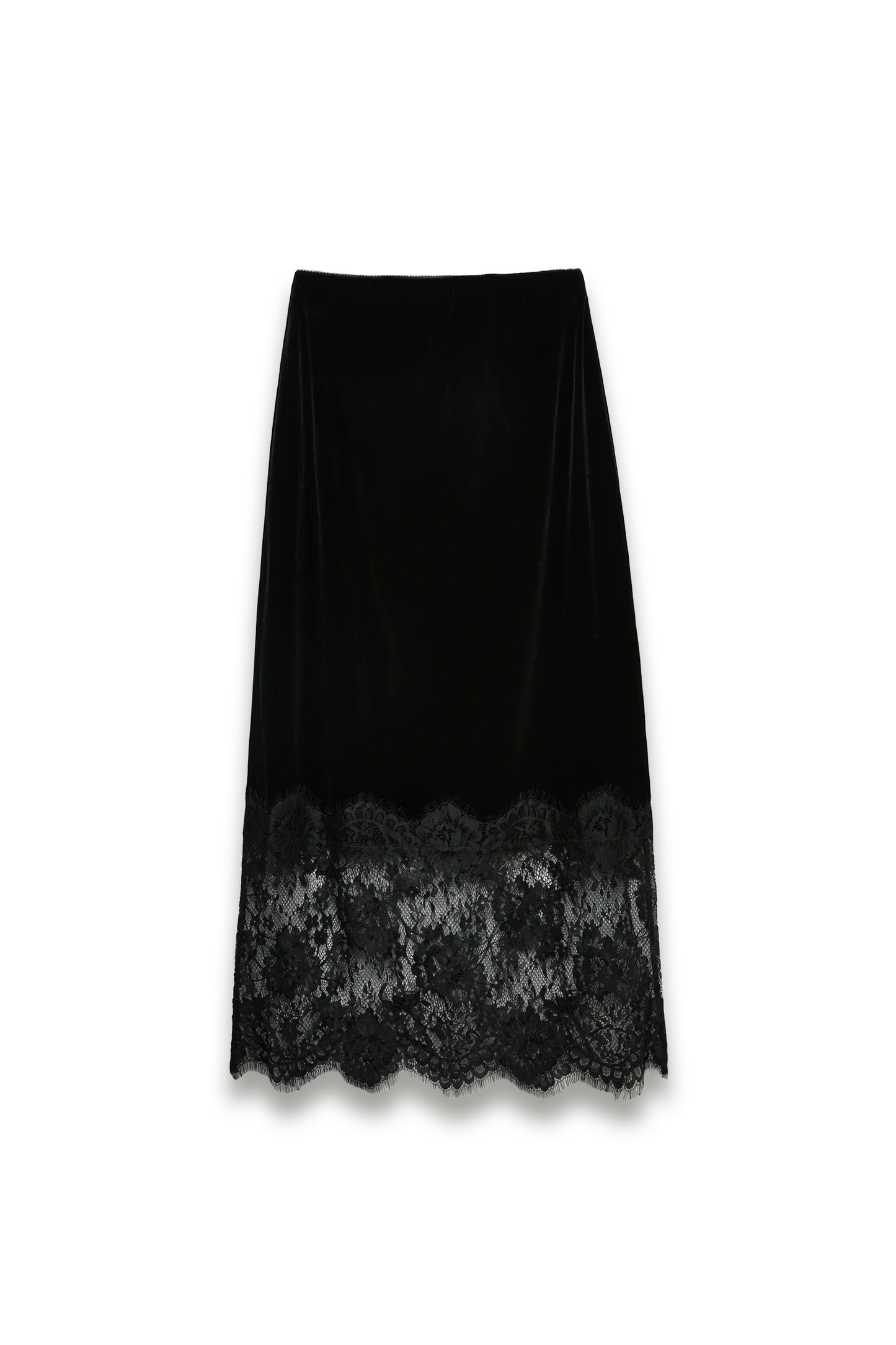 Velvet Lace Detail Midi Pencil Skirt