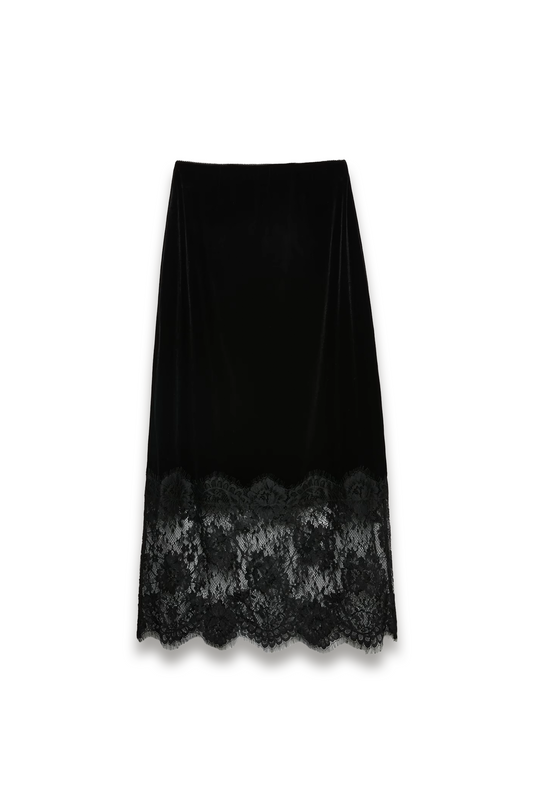 Velvet Lace Detail Midi Pencil Skirt