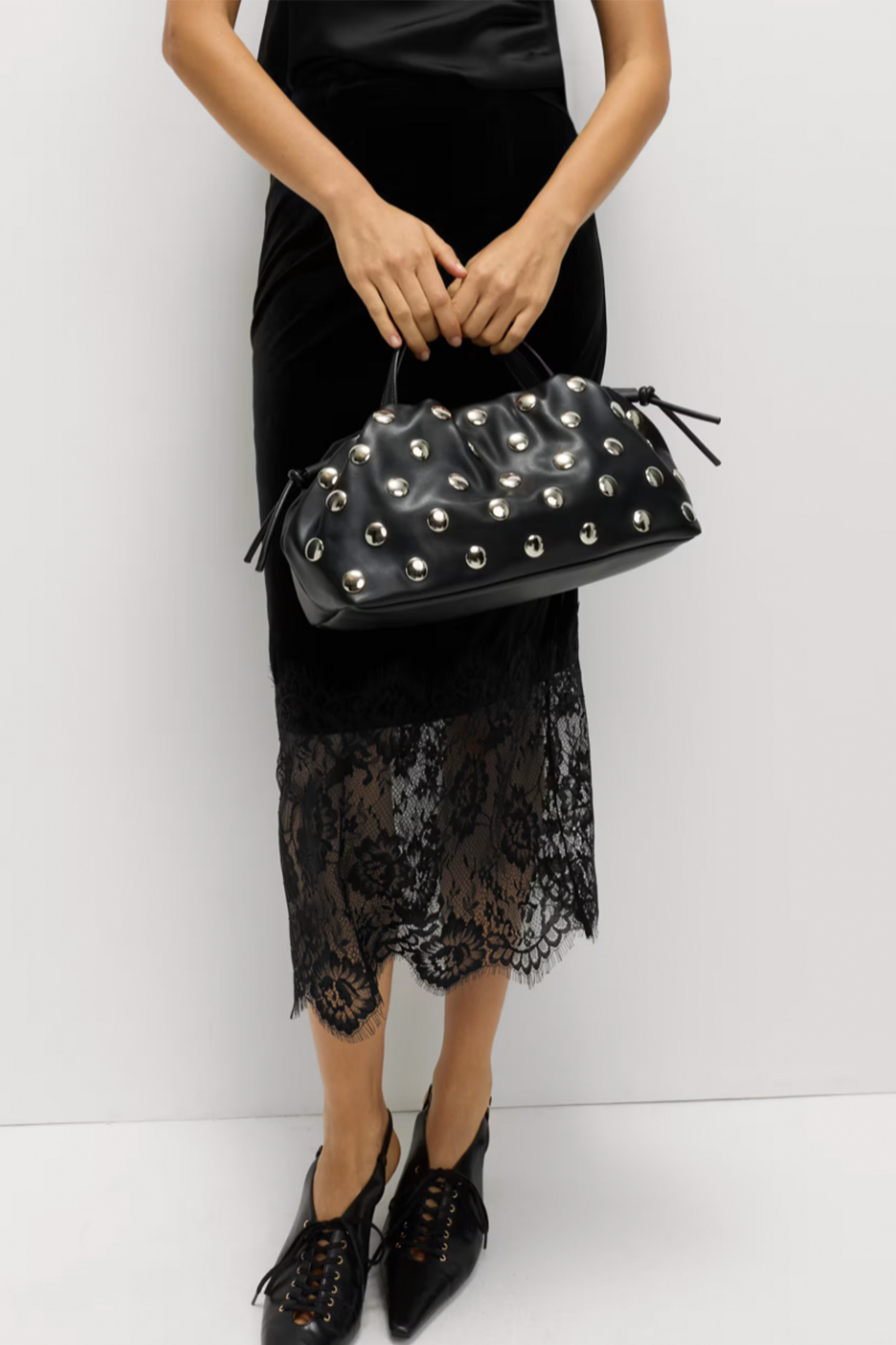 Velvet Lace Detail Midi Pencil Skirt