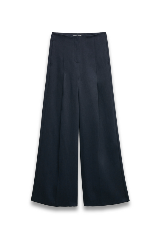 Single Pleat Wide Leg Trousers with Linen