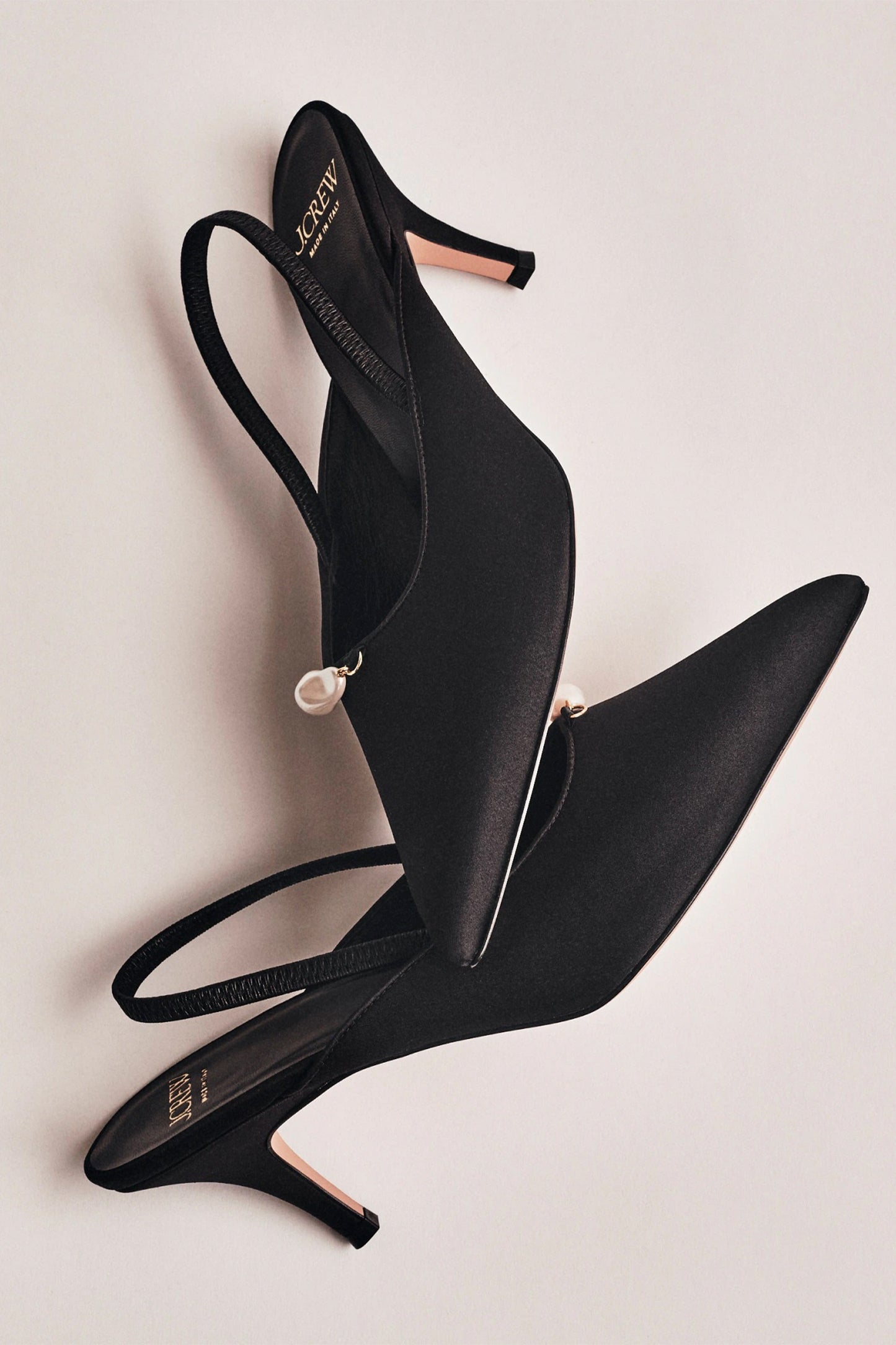 Colette satin slingback heels with pearls