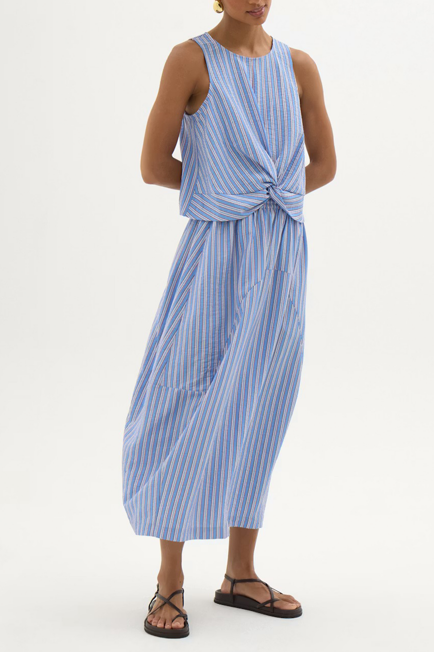 Maggie Stripe Twist Front Top in Blue Stripe