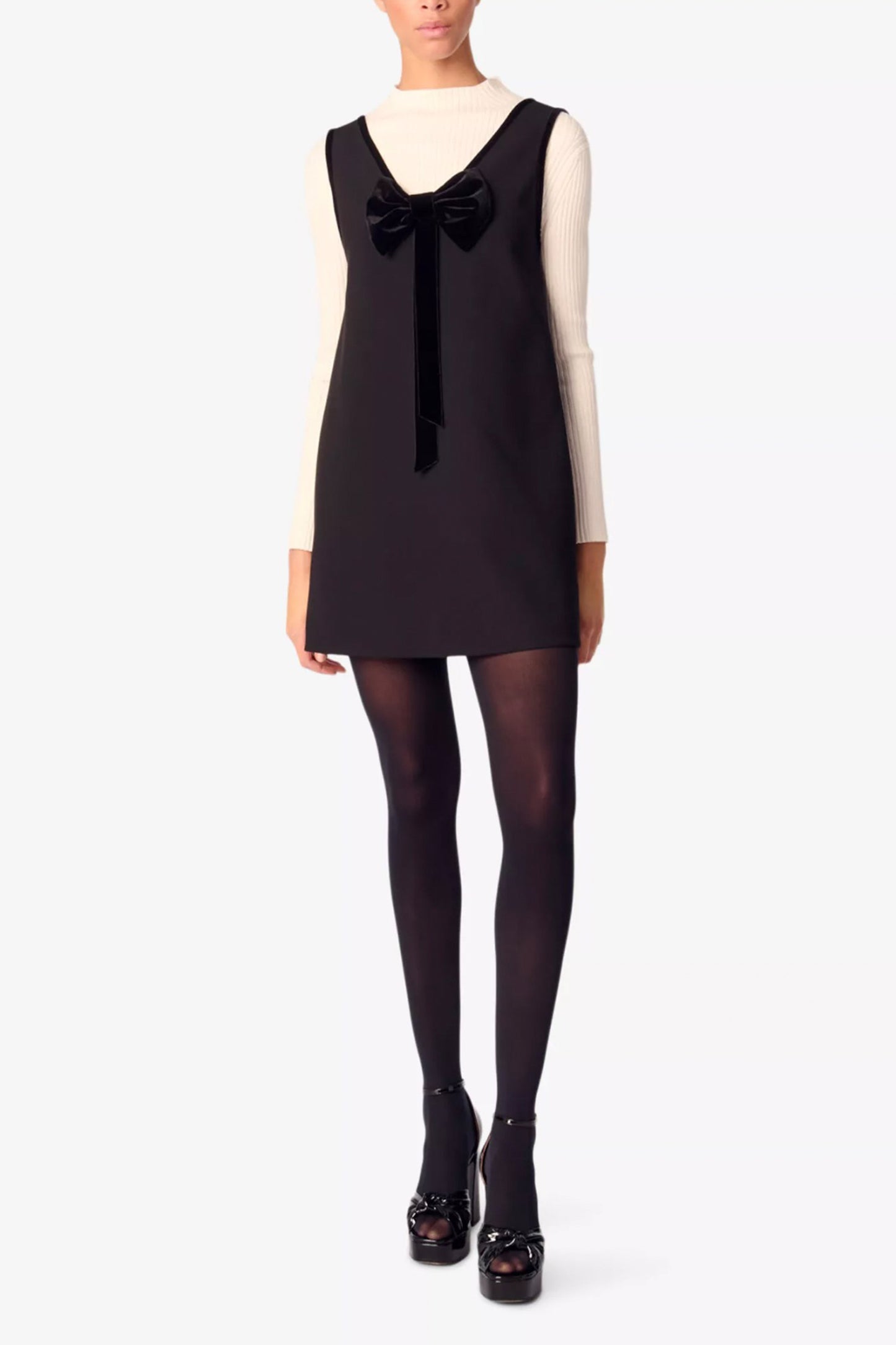 Bow-embellished Relaxed-fit Sleeveless Woven Mini Dress