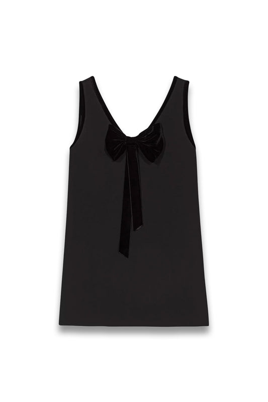 Bow-embellished Relaxed-fit Sleeveless Woven Mini Dress
