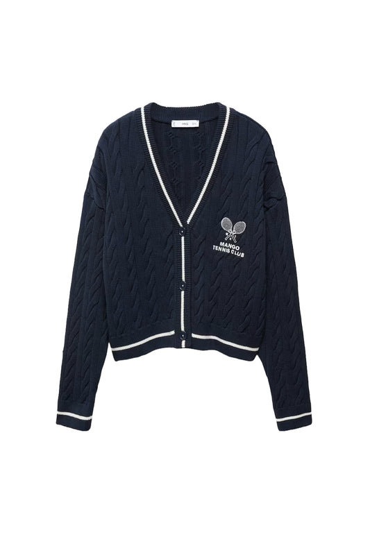 Tennis Club Contrast-Detail Braided Cardigan
