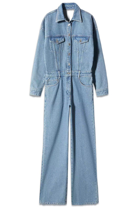 Mango Frankie Long Denim Jumpsuit, Blue