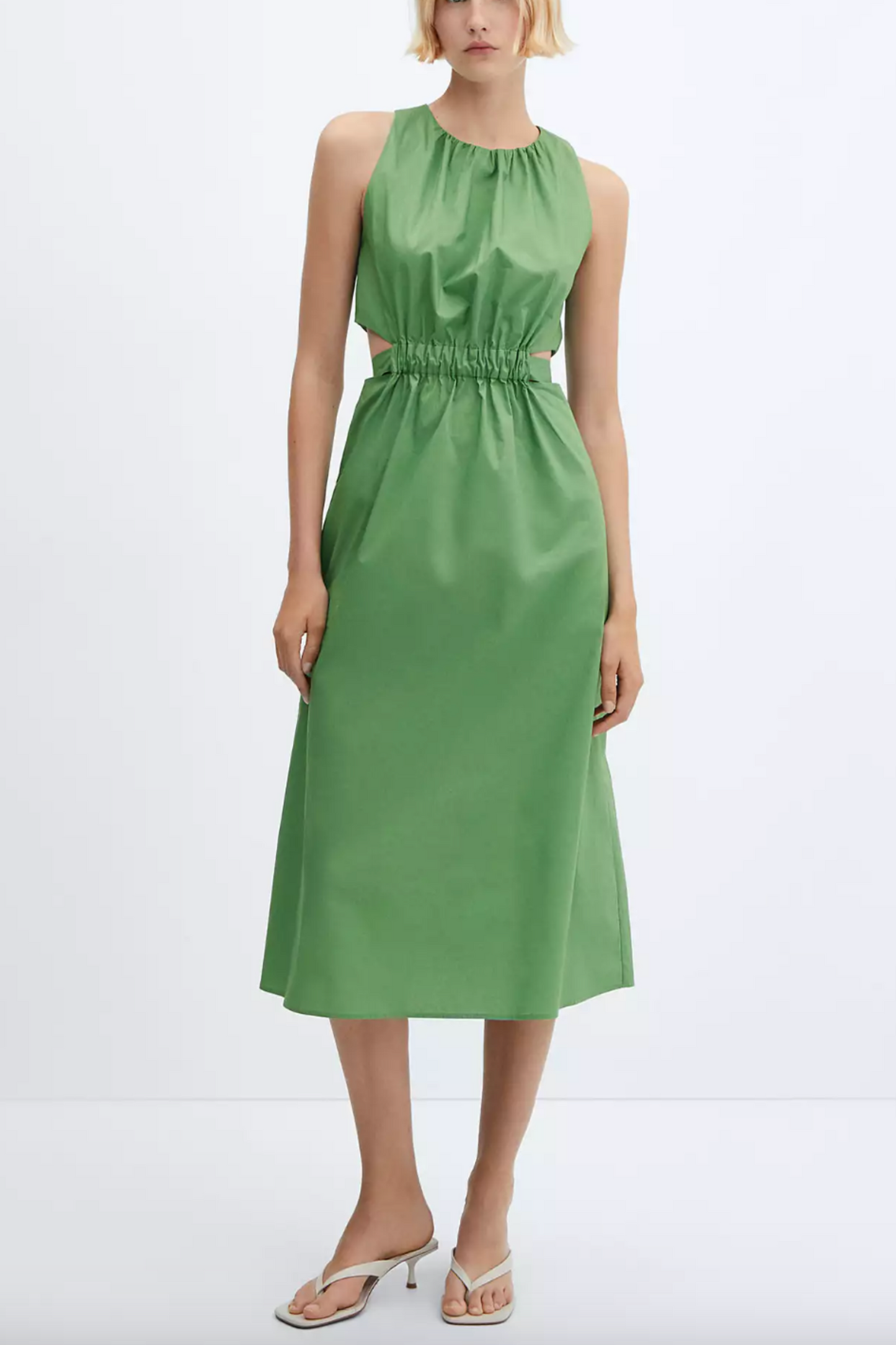 Green Irena Cotton Slit Elastic Waist Dress