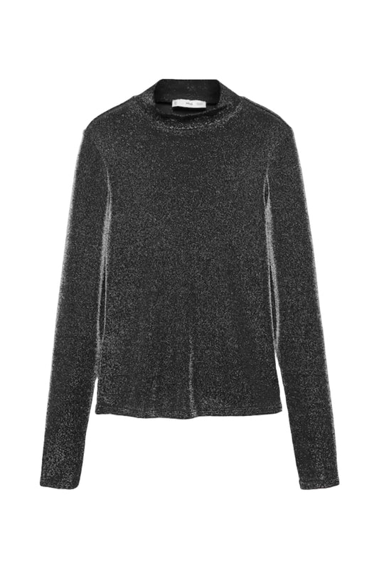 Grey Lurex T-Shirt With Perkins Neck