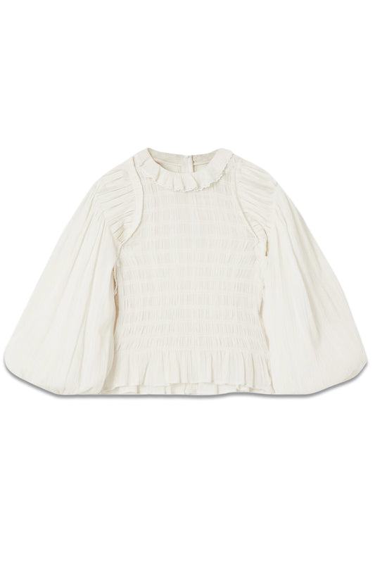 Idris Lace-trimmed Smocked Cotton-blend Blouse