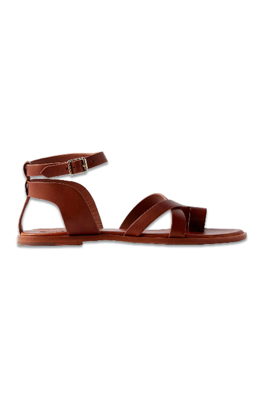 Maretano Tan Leather Flat Sandals