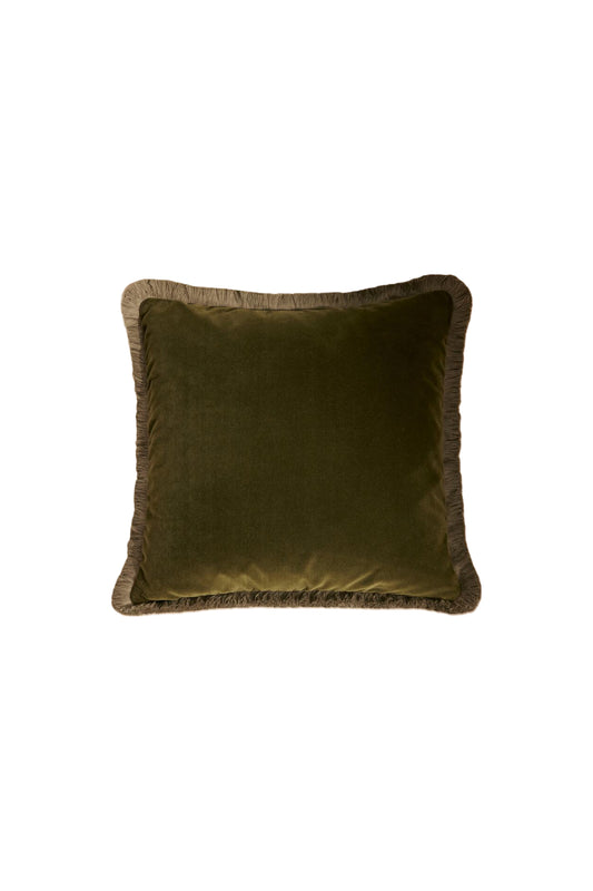 Margeaux Green Fringed Cotton-Blend Velvet Pillow