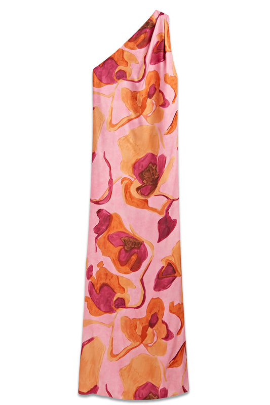 Long Floral Print Asymmetric Dress