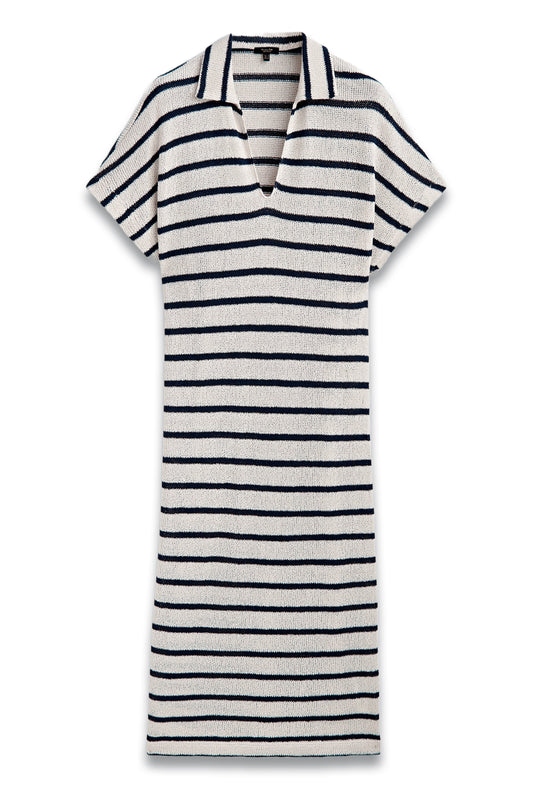Textured Striped Cotton Blend Polo Dress