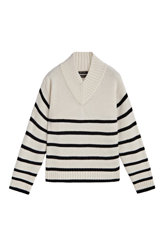 High V-neck Cream Wool Blend Sweater