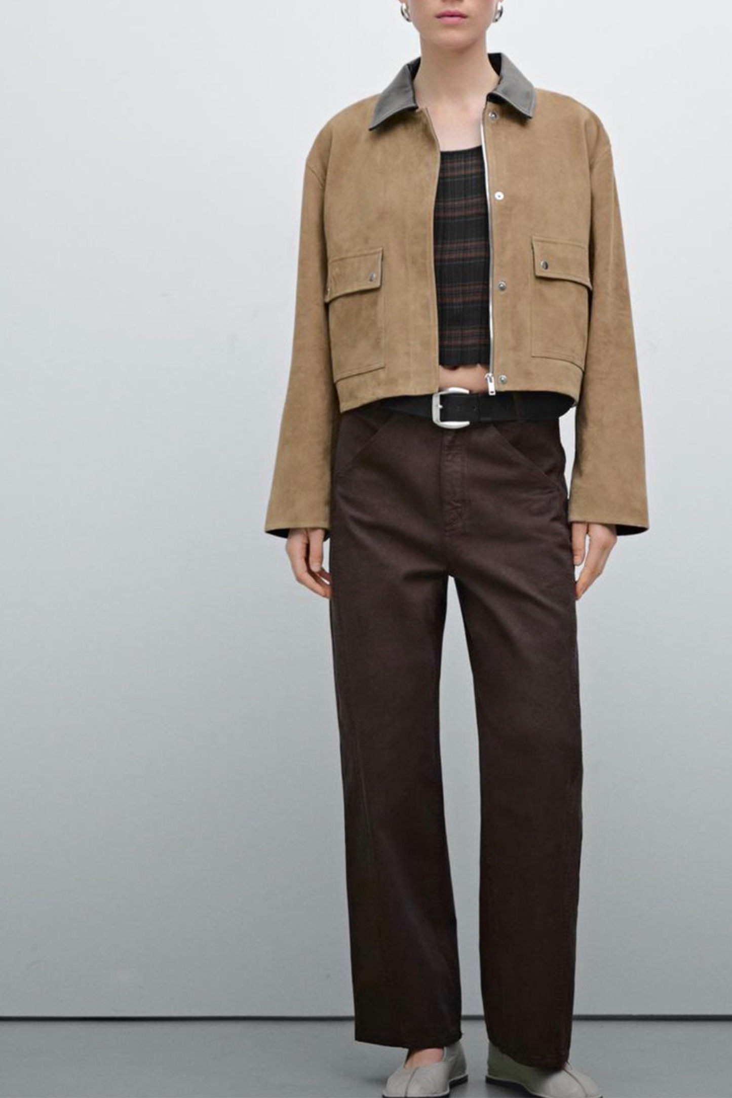 Contrast Suede Leather Jacket