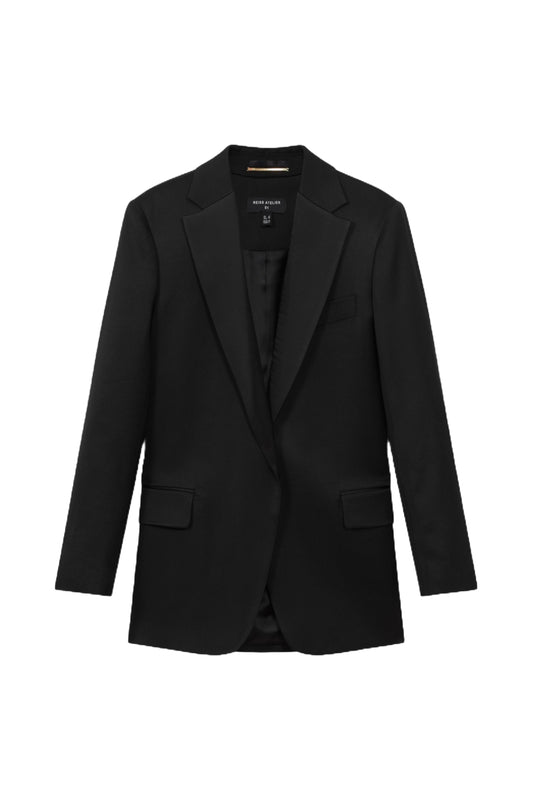 Mavi Atelier Oversized Italian Satin Detail Single Breasted Black Blazer