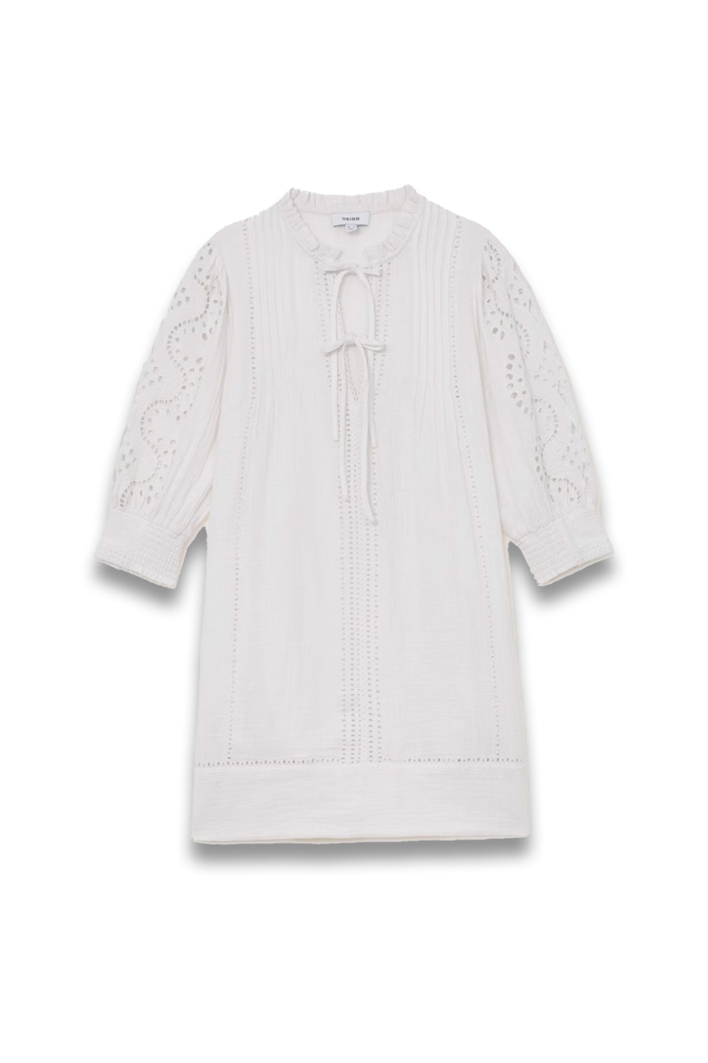Cotton Cheesecloth Broderie Mini Dress in Ivory