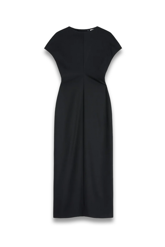 Fluid Viscose Wool Dress Black