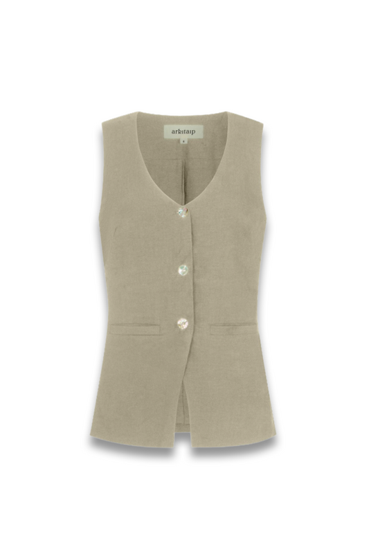 The Rosalie Buttoned Vest in oatmeal