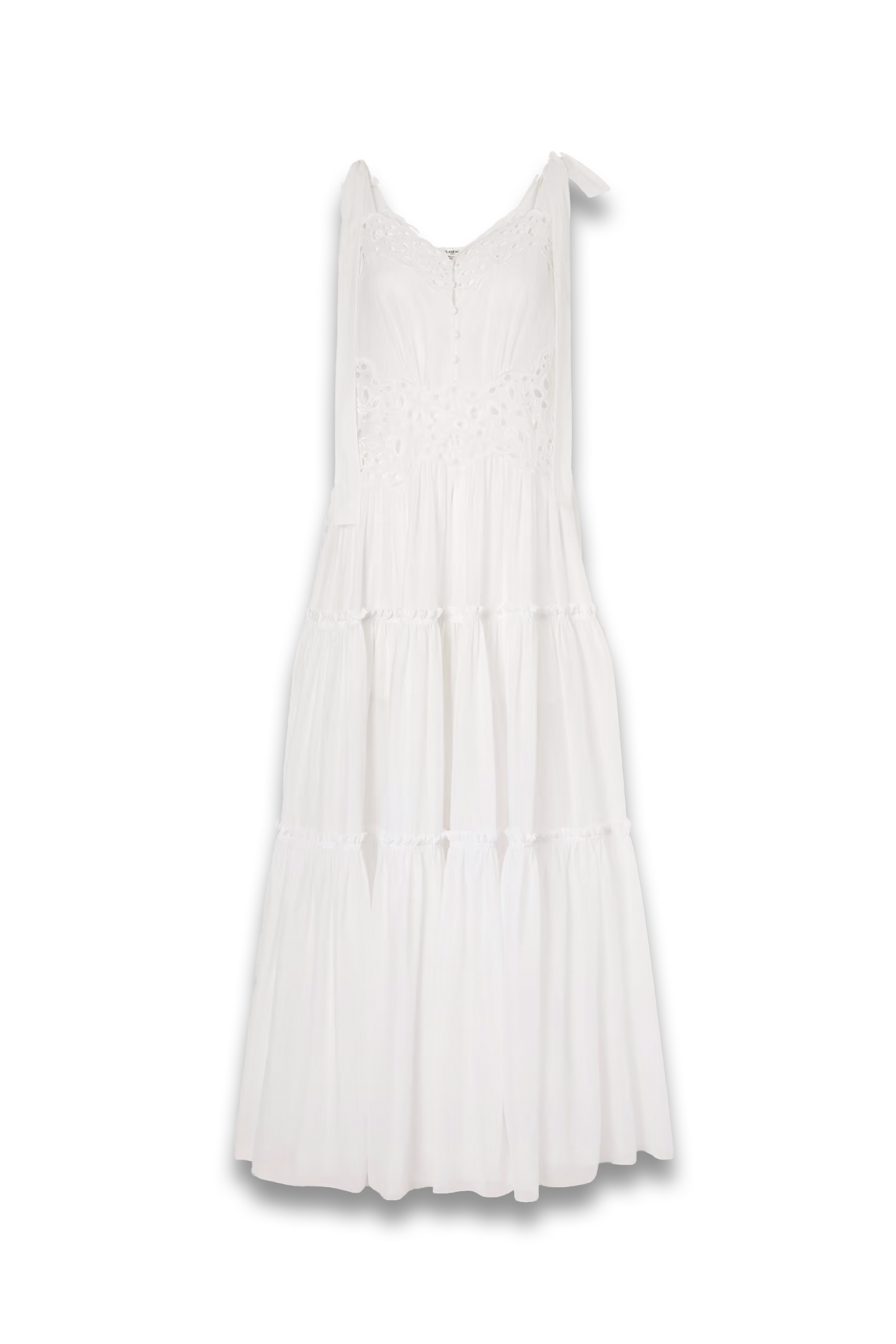 Bow-Detailed Tiered Broderie Anglaise Cotton Maxi Dress