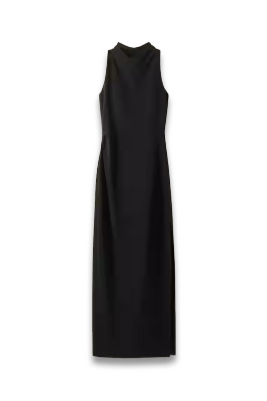 Fluid Crepe Draped Full-Length Dress