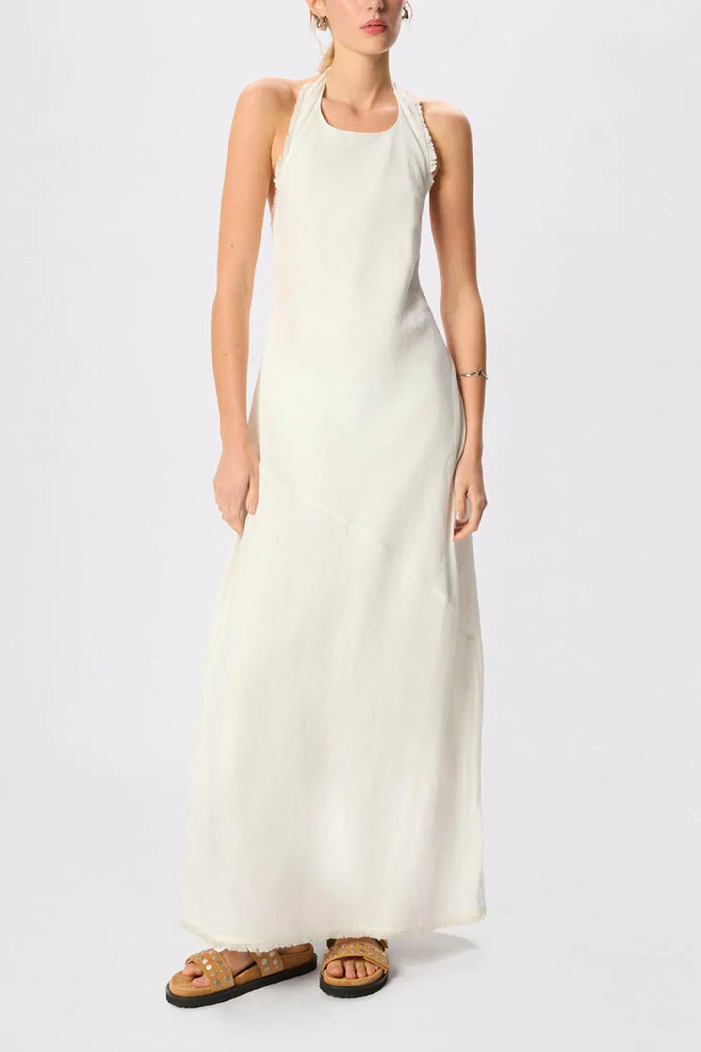White Linen Halter Neck Dress