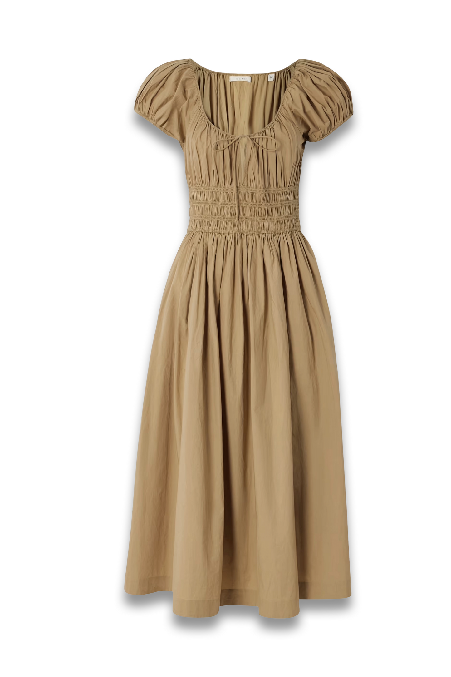 Quinn Tie-detailed Shirred Cotton-poplin Midi Dress