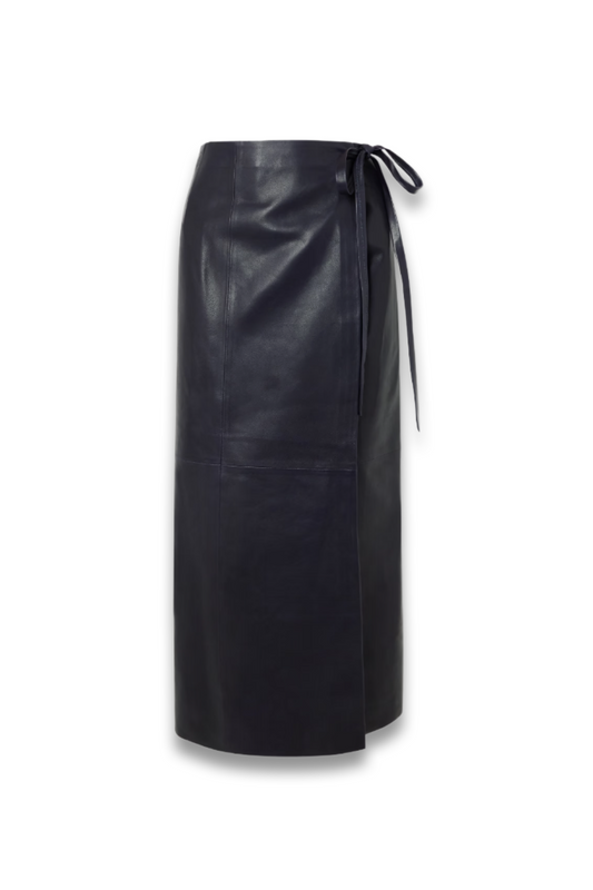 Paneled Leather Maxi Wrap Skirt