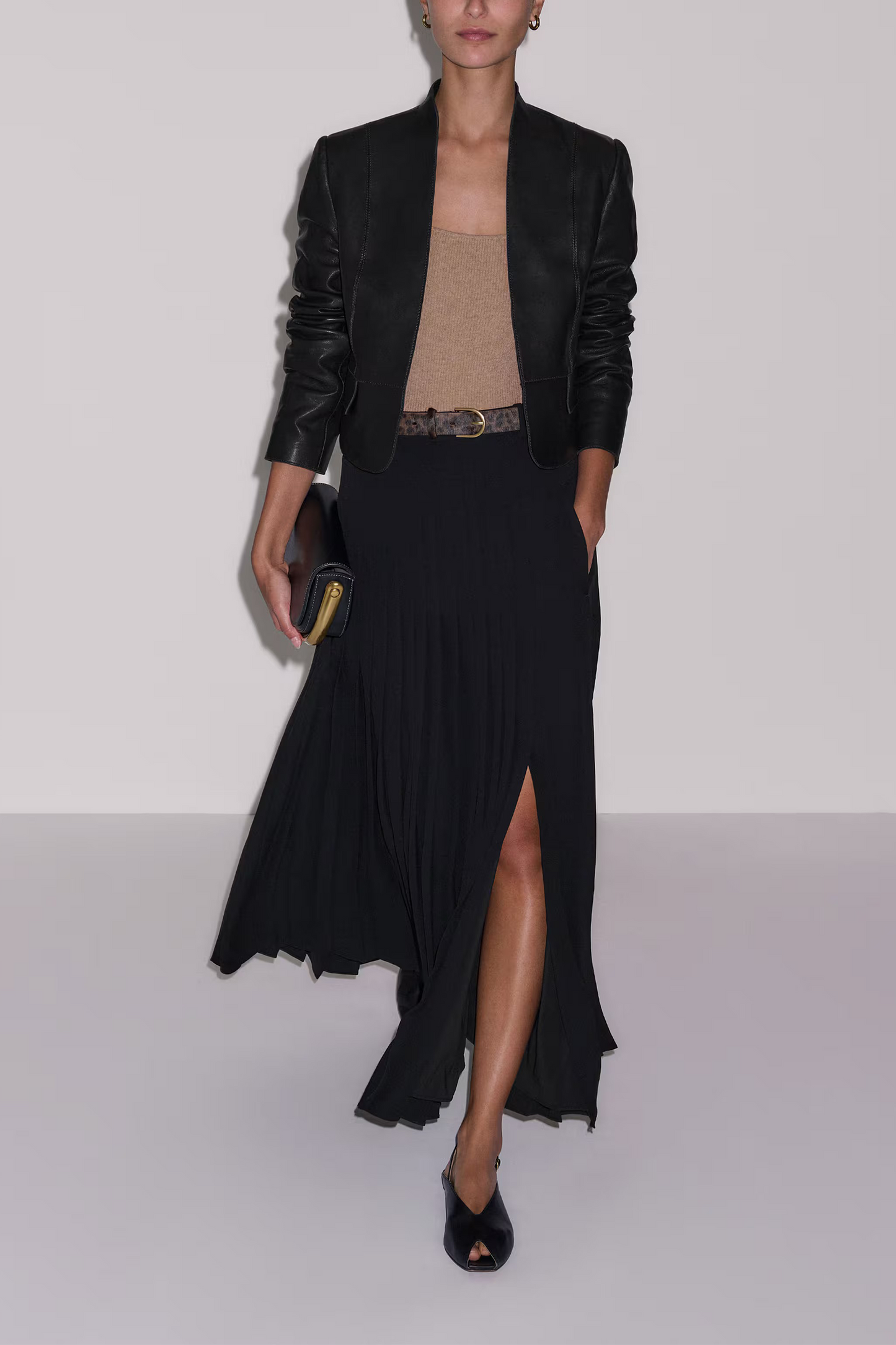 Slit Pleated Maxi Skirt