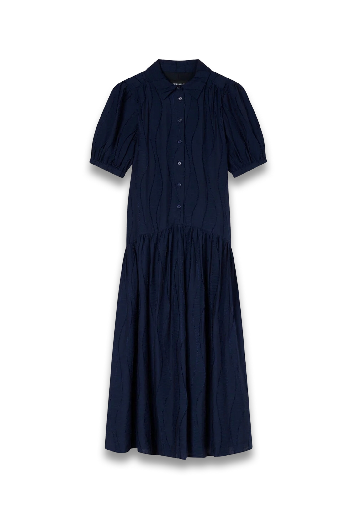 Navy Textured Drop-waist Midi Dress
