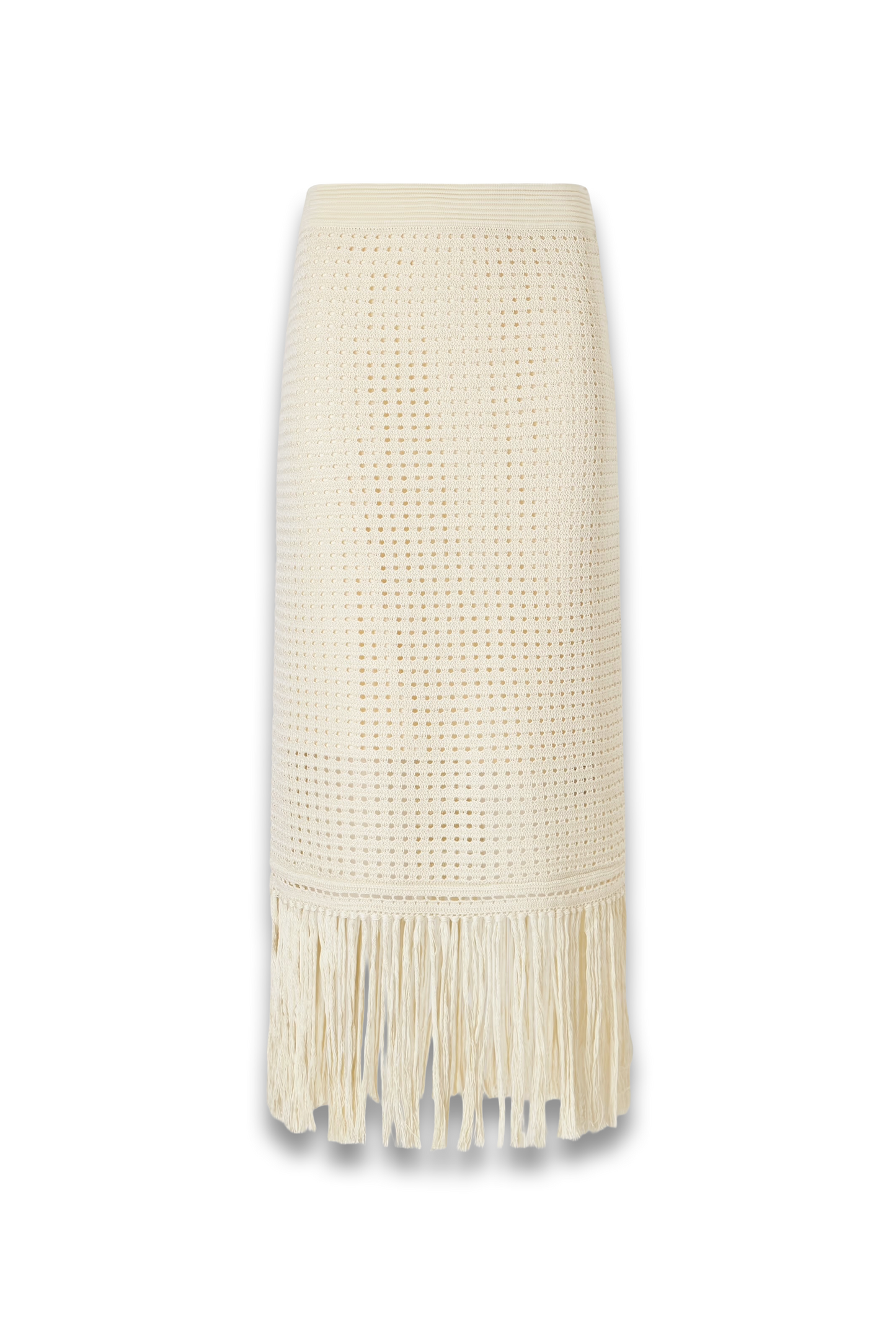 Indra Fringed Crocheted Cotton Maxi Skirt