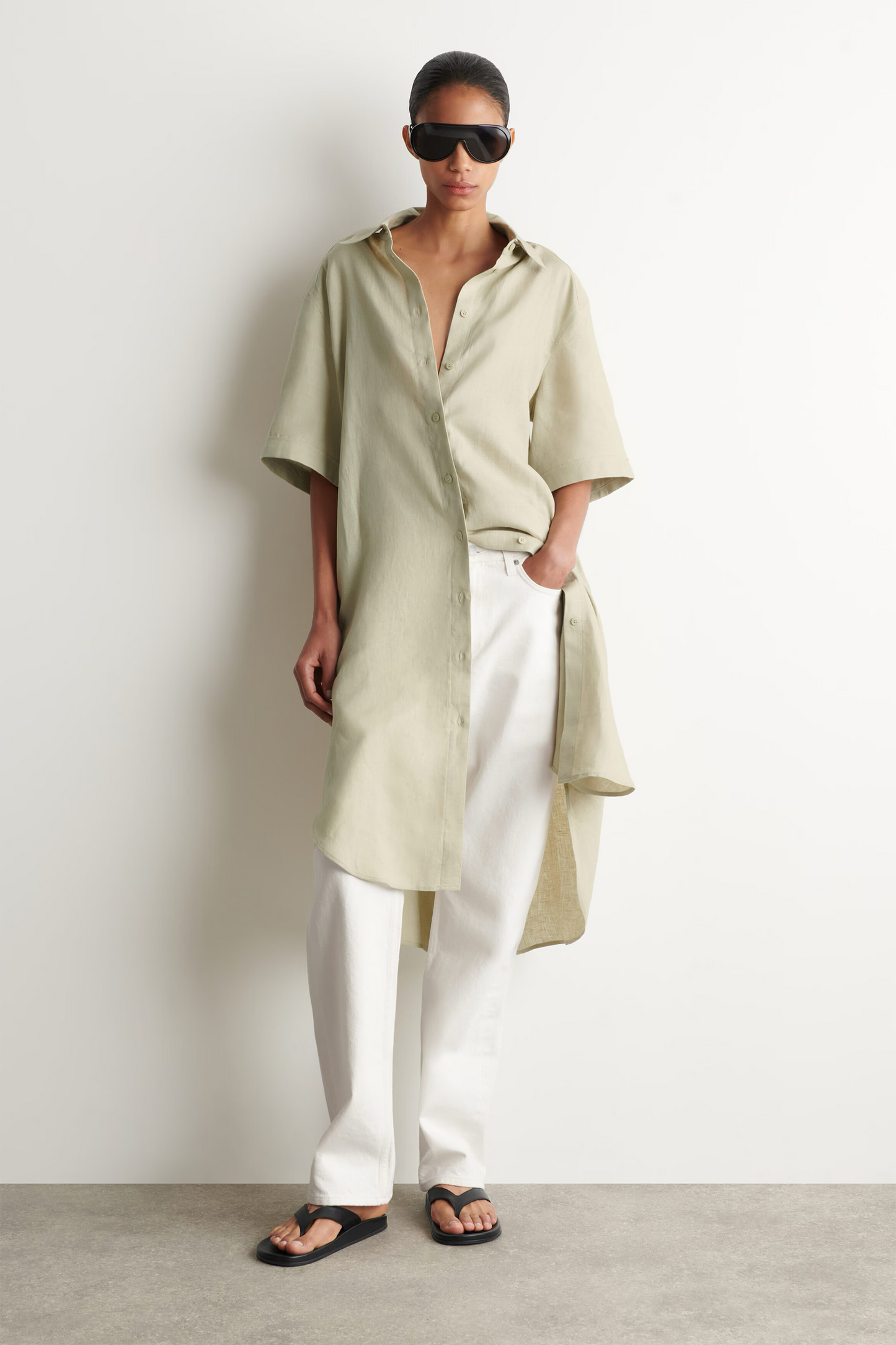 Short-sleeved Linen Shirt Dress