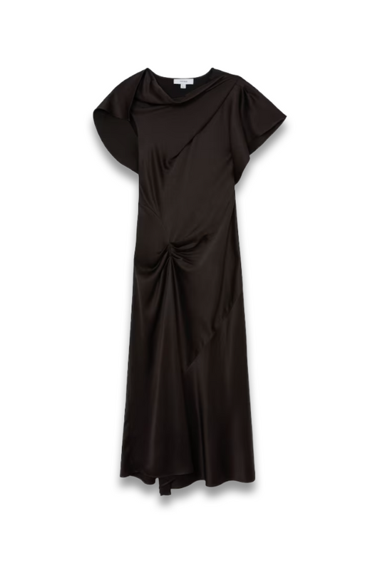 Satin Drape-Detail Midi Dress