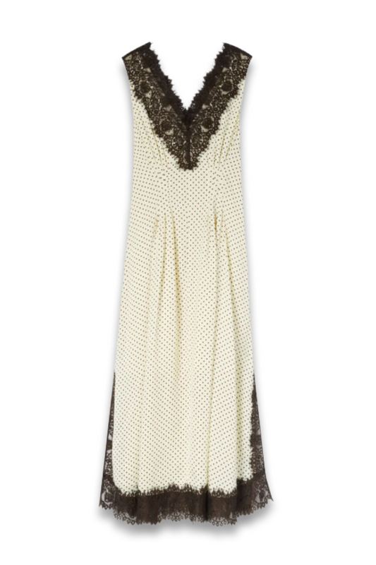Yellow Lace V Neck Spot Midi Dress