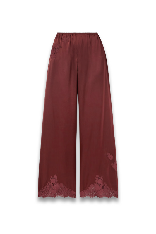 Lavon Lace-Trimmed Silk-Satin Wide-Leg Pants