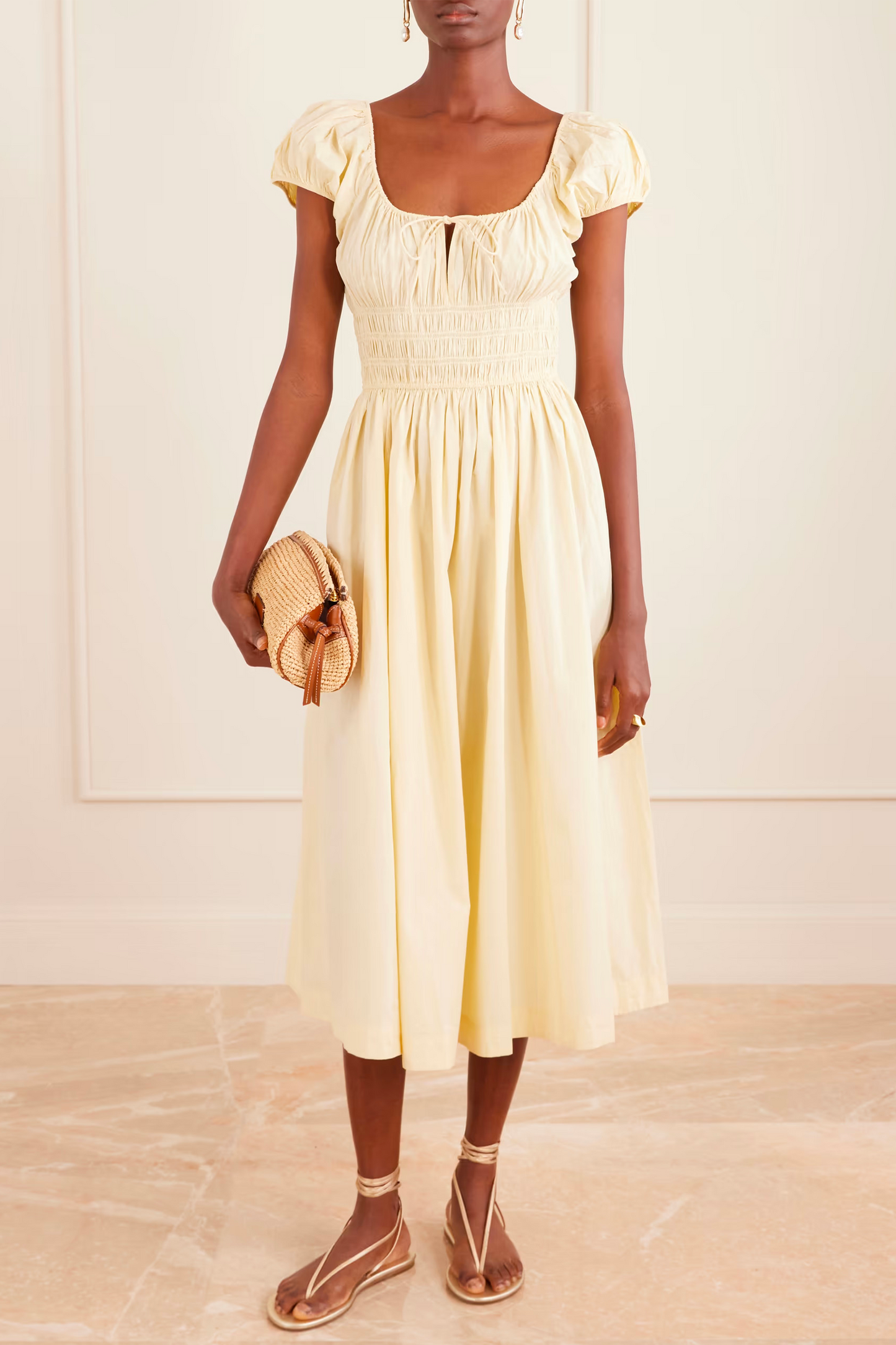 Quinn Smocked Cotton-poplin Midi Dress